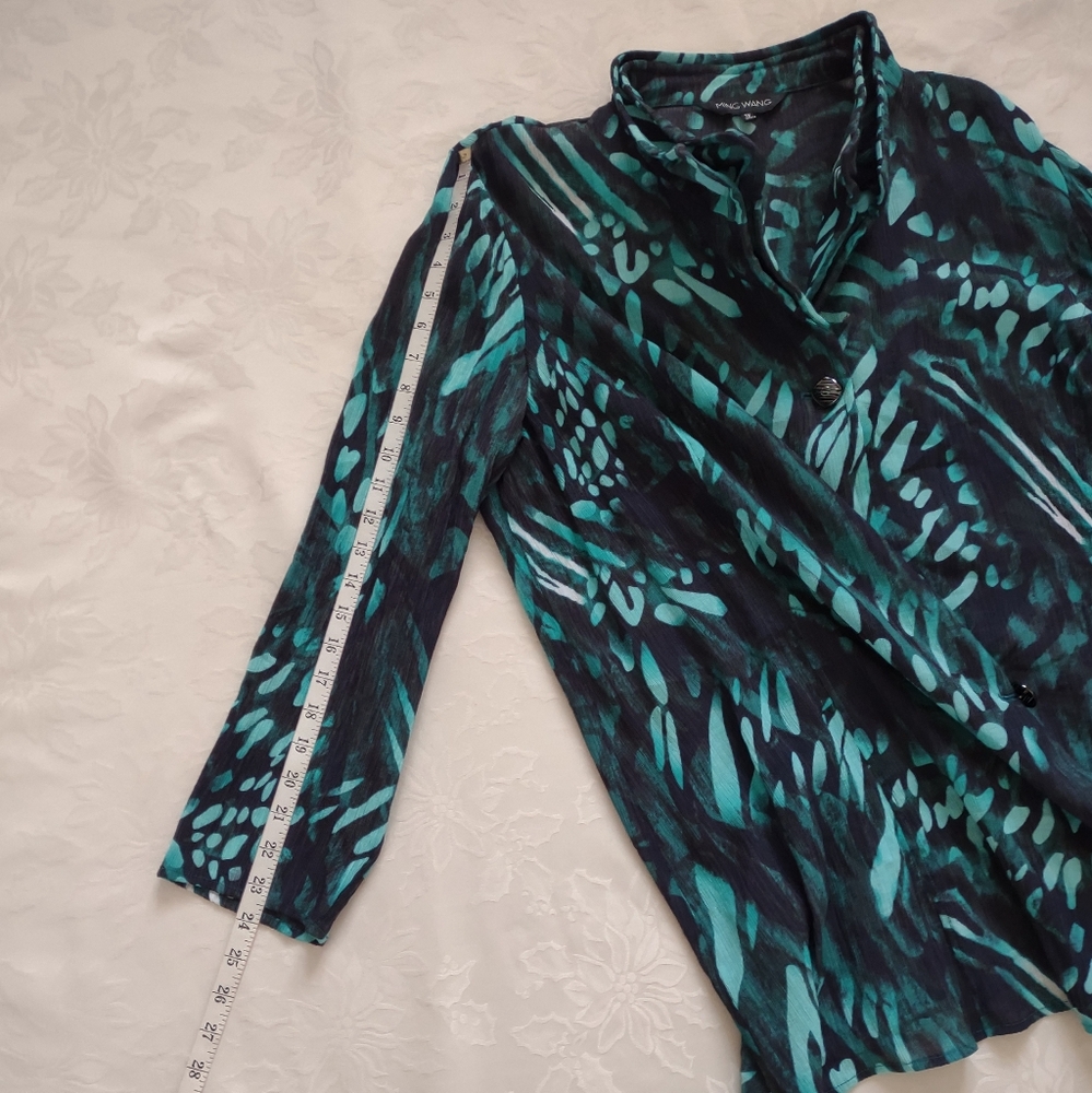 Ming Wang Teal and Black Patterned swing jacket blazer wired collar - Picture 8 of 9
